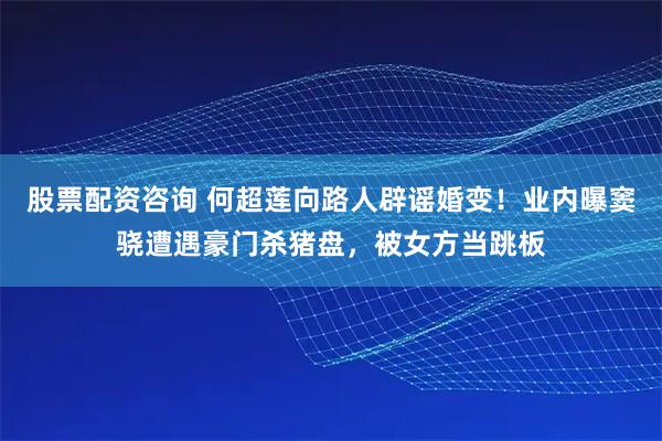 股票配资咨询 何超莲向路人辟谣婚变！业内曝窦骁遭遇豪门杀猪盘，被女方当跳板
